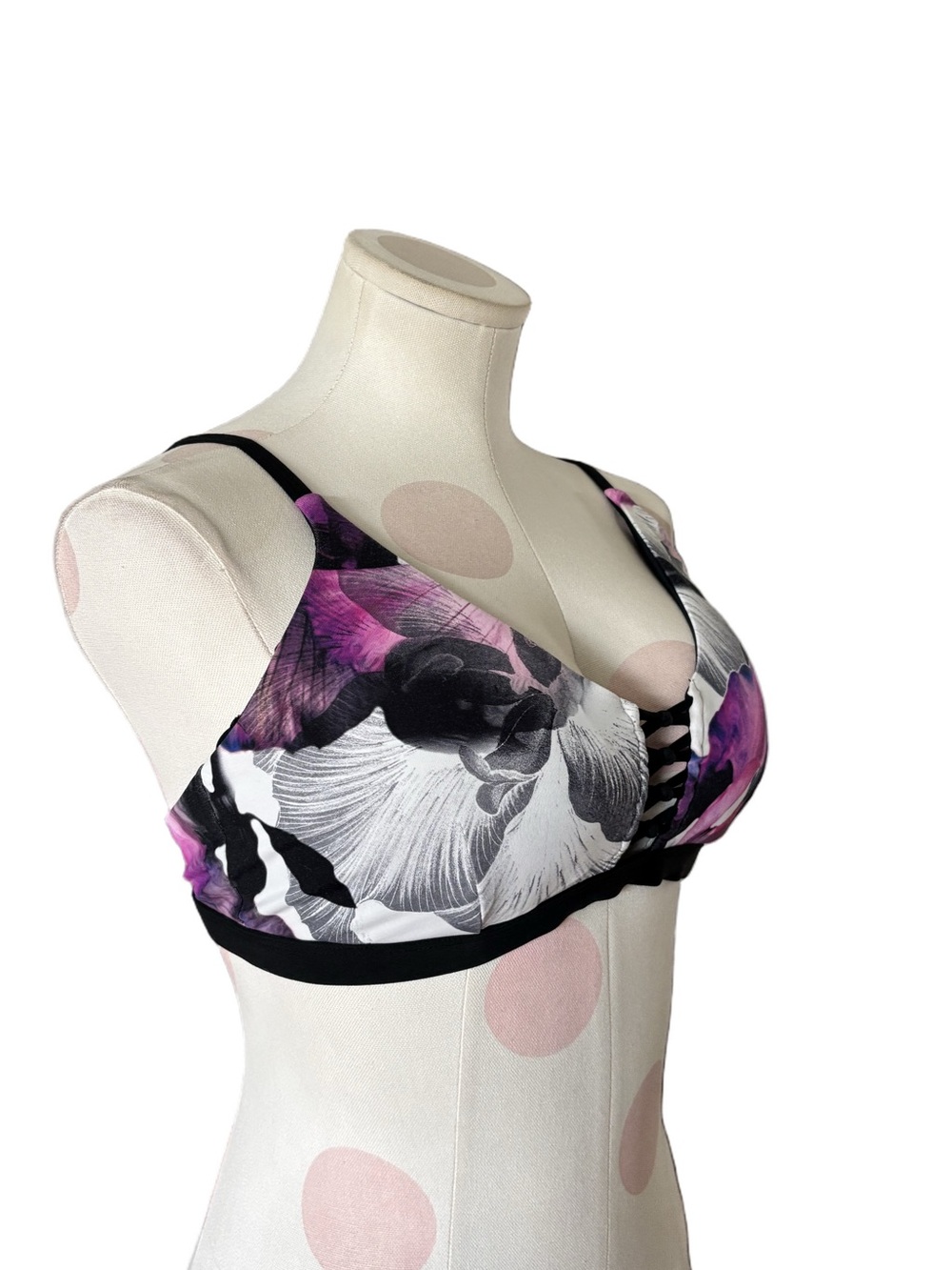 Calia by Carrie Underwood Floral Bikini Top - Purple Black White LG - Picture 2 of 6